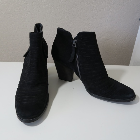 Paul Green Malibu Sliced Zip Booties Leather Suede Ankle Boots Black Chunky Heel - Picture 9 of 9